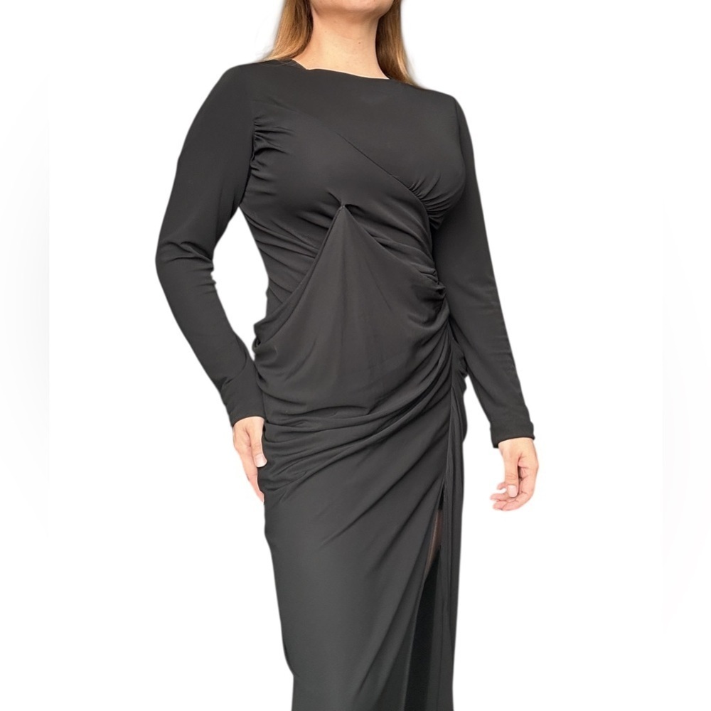 Badgley Mishka Black Draped Long Sleeve Gown 100 % viscose - Size 8 ( Medium)